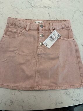 NWT teen 13-14 Mango Soft Pink Denim Button-Front Mini Skirt
